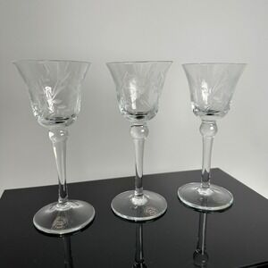 Vtg Romanian Danish Design Etched Grape Vine Port Sherry Aperitif Glasses Set 3